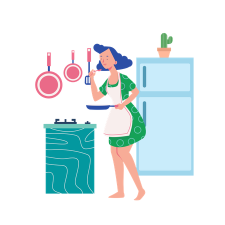 Woman cooking in kitchen  イラスト