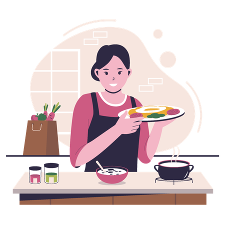 Woman cooking in the kitchen  Illustration