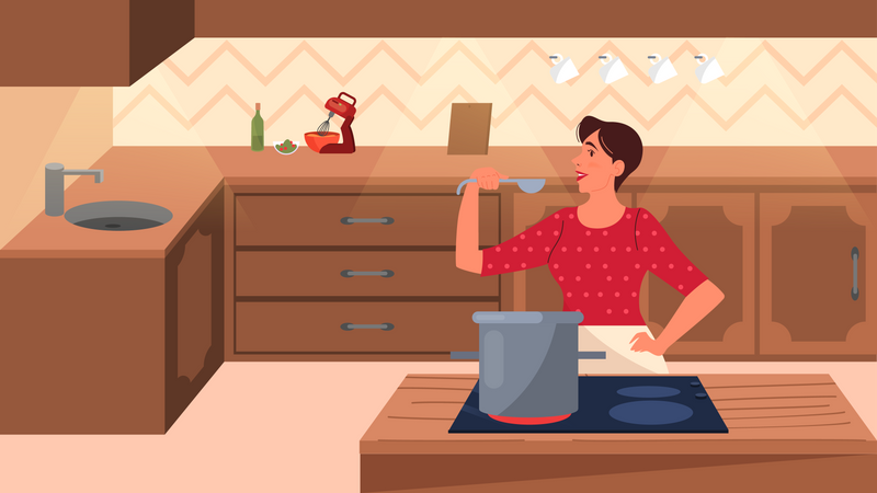 Woman cooking in the kitchen Illustration