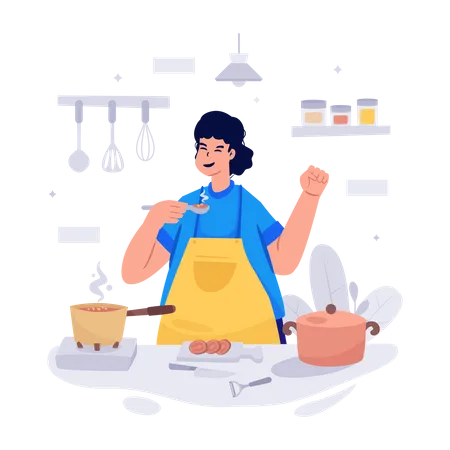 Woman cooking in the kitchen Illustration