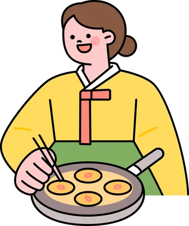 Woman Cooking Korean Food  Illustration