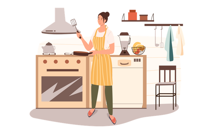 Woman Cooking Lunch  Illustration