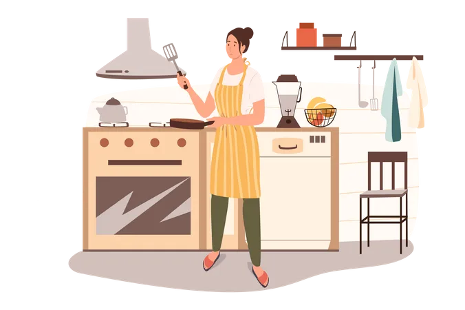 Woman Cooking Lunch  Illustration