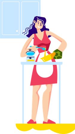 Woman cooking meal in kitchen for dinner  イラスト