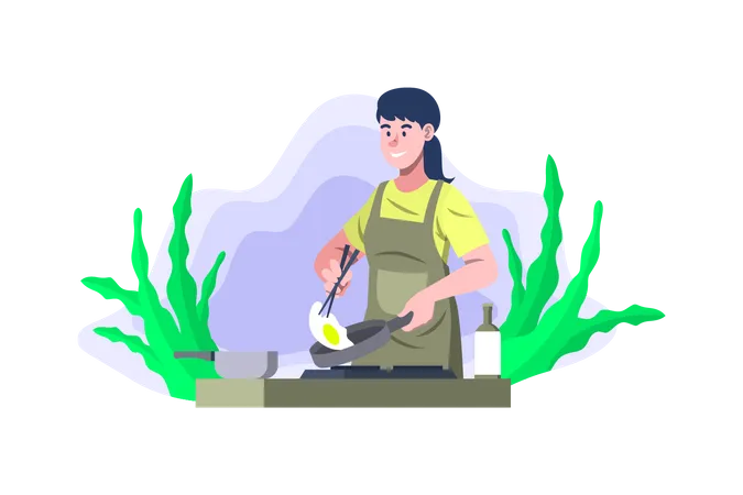 Woman cooking omelet  Illustration