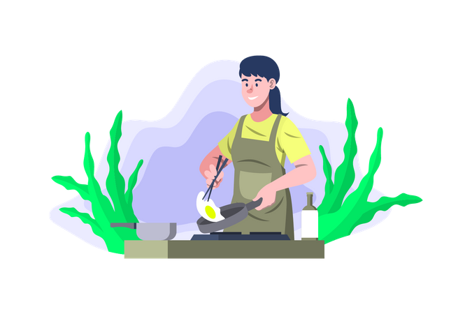 Woman cooking omelet  Illustration