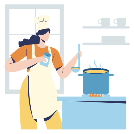 Woman Cooking Soup  Illustration