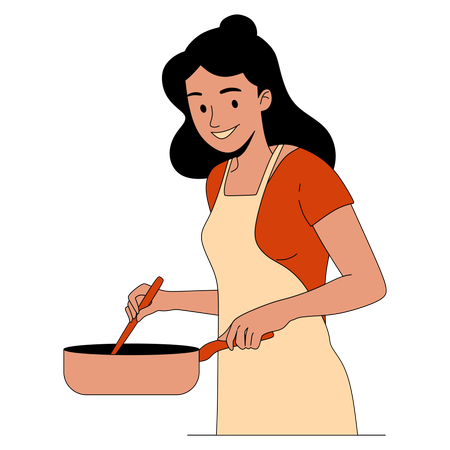 Woman cooks food on high flame  Illustration