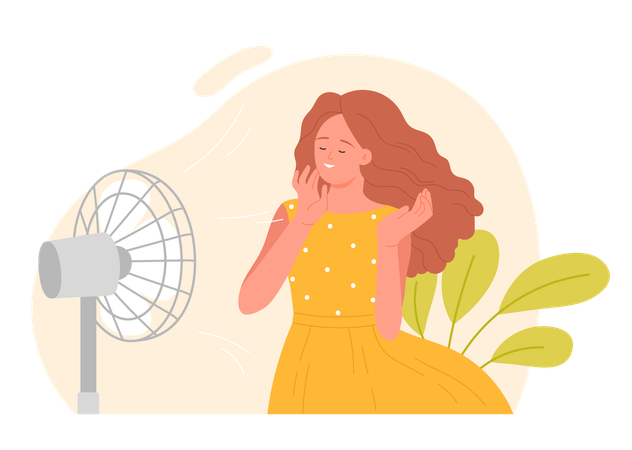Woman cooling at electric ventilator  Illustration