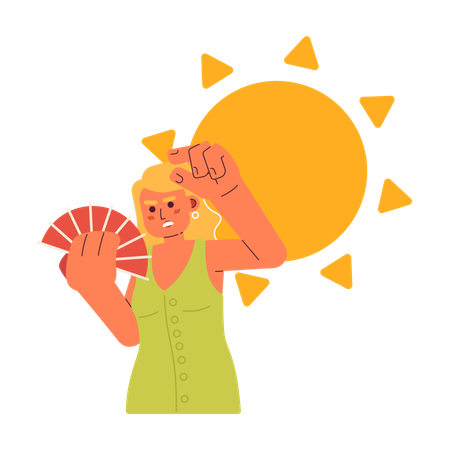 Woman cooling down with hand fan  イラスト