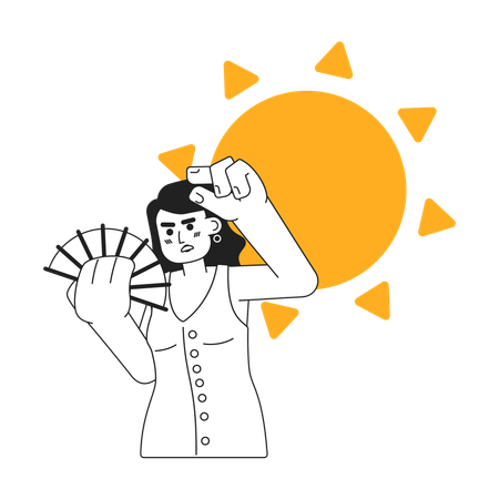 Woman cooling down with hand fan  Illustration