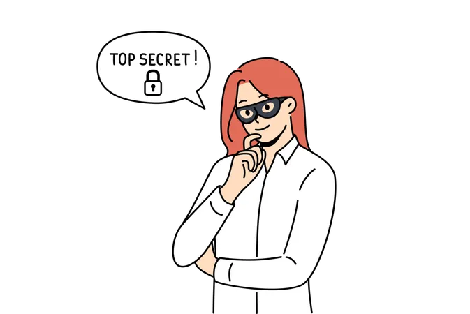 Woman Corporate Spy With Mask On Face Is Thinking About How To Steal Sensitive Information With Top Secret Status Corporate Spy Girl Infiltrated Company To Find Out Commercial Data Illustration