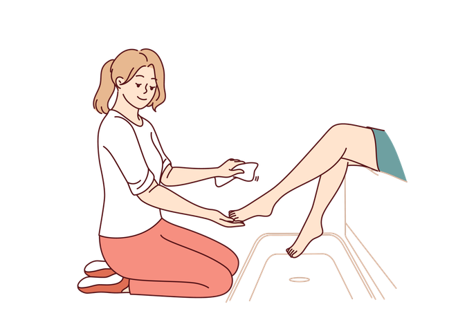 Woman cosmetologist gives pedicure to client  Illustration