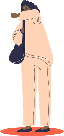 Woman cough and cover face with elbow Illustration