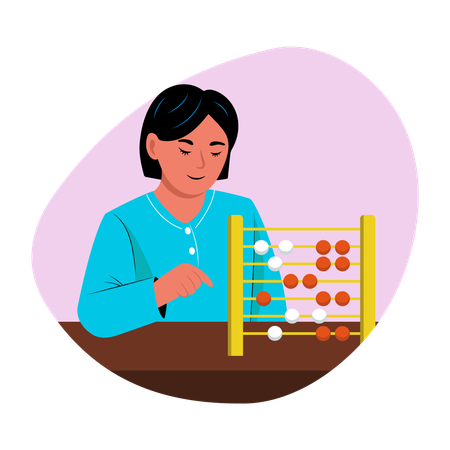 Woman counting using abacus  Illustration