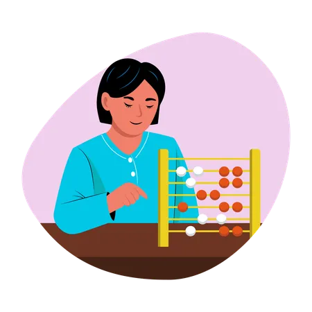 Woman counting using abacus  Illustration
