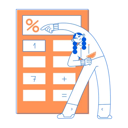 Woman counts a discount on a calculator  Illustration
