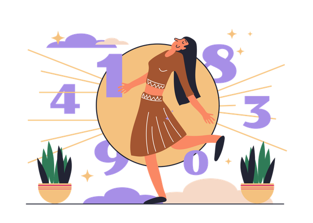 Woman Counts Important Dates And Numbers For Predicts Fate  Illustration