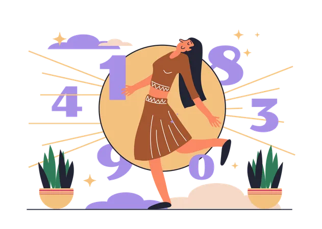 Woman Counts Important Dates And Numbers For Predicts Fate  Illustration