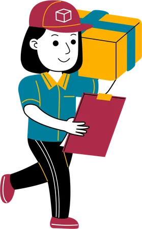 Woman Courier Checks The Package Sent Illustration