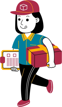 Woman Courier checks package sent  Illustration