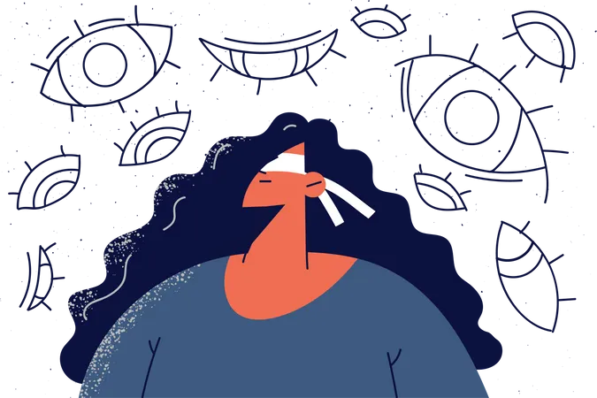 Woman covering eye  Illustration