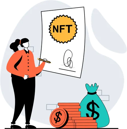 Woman create nft token  Illustration