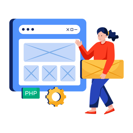 Woman creates new Web design  Illustration