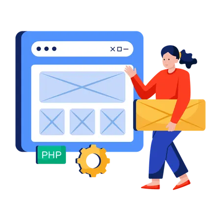 Woman creates new Web design  Illustration