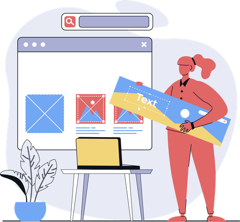 Woman creates user interface of application  Illustration