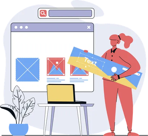 Woman creates user interface of application  Illustration