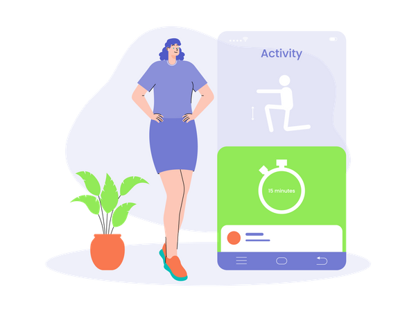 Woman creating a diet routine using mobile app  Illustration