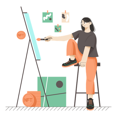 Woman creating a nft art  일러스트레이션