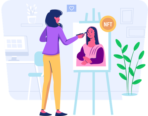 Woman creating an NFT art  Illustration