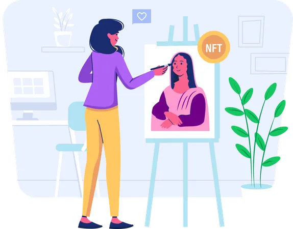 Woman creating an NFT art  Illustration