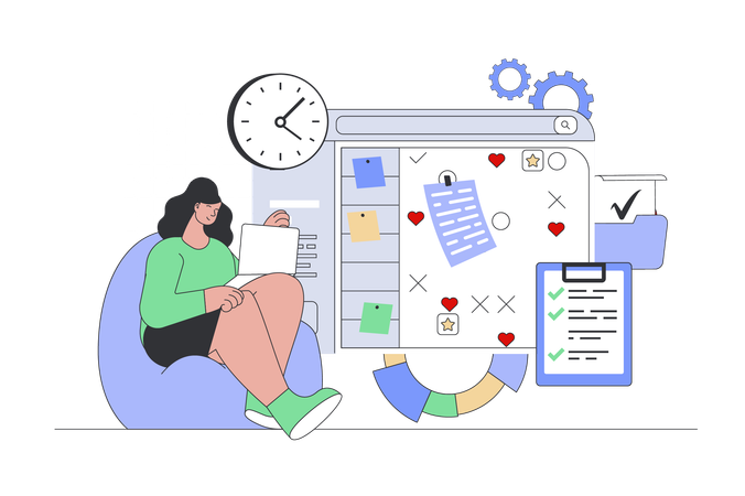 Woman creating daily schedule  Illustration