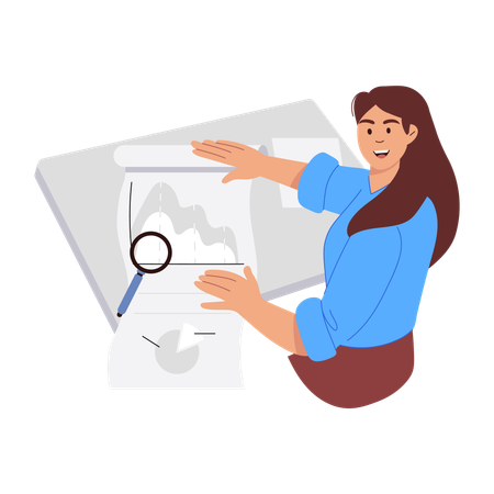 Woman creating data graph presentation  Illustration