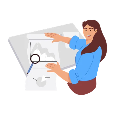 Woman creating data graph presentation  Illustration