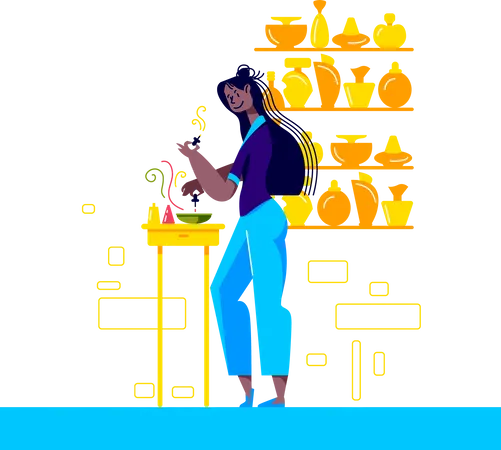 Woman Creating New Perfume Cartoon Female Character Mixing Ingredients For New Scent Perfumer Working At Gorgeous Fragrance Vector Illustration Illustration