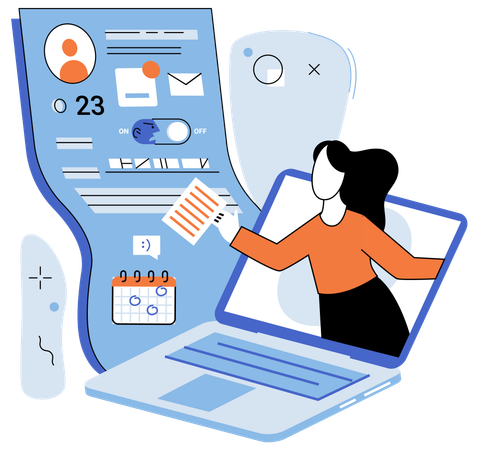 Woman creating online personal profile  Illustration