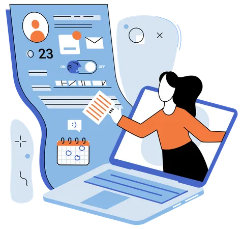 Woman creating online personal profile  Illustration