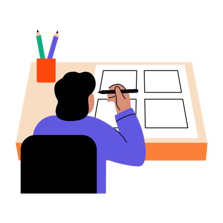 Woman creating storyboard  Illustration