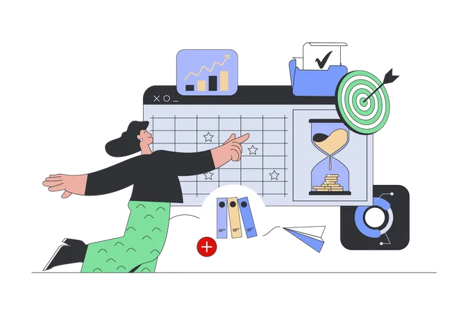 Woman creating workflow scheduling  Illustration