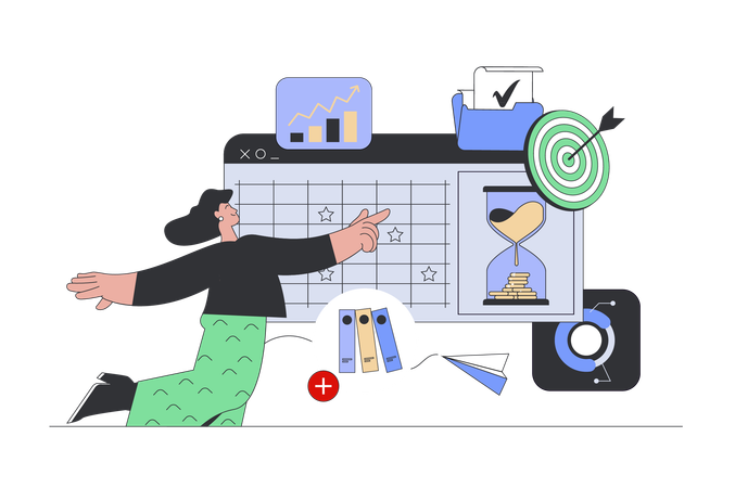 Woman creating workflow scheduling  Illustration