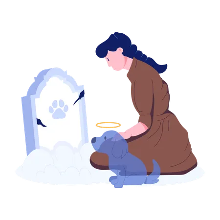 Woman cries on Pet Grave  Illustration