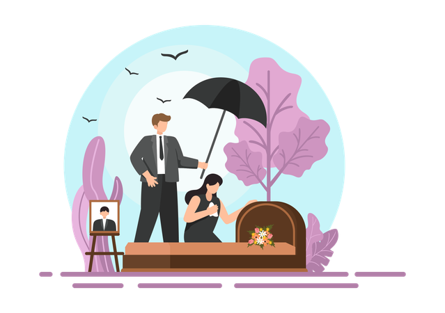Woman cries on the death of her mother  Illustration