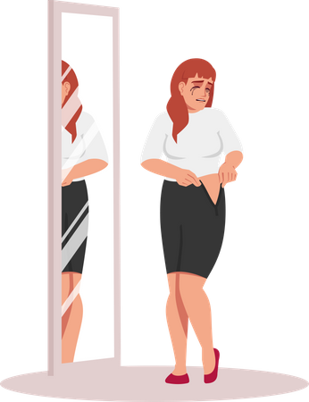 Woman Crying Because Dress Won't Fit Illustration