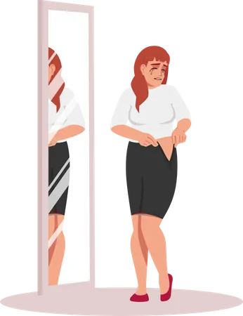 Woman Crying Because Dress Won't Fit  Illustration
