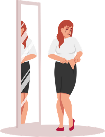 Woman Crying Because Dress Won't Fit  Illustration