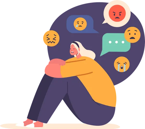 Woman crying due to online bullying  Illustration
